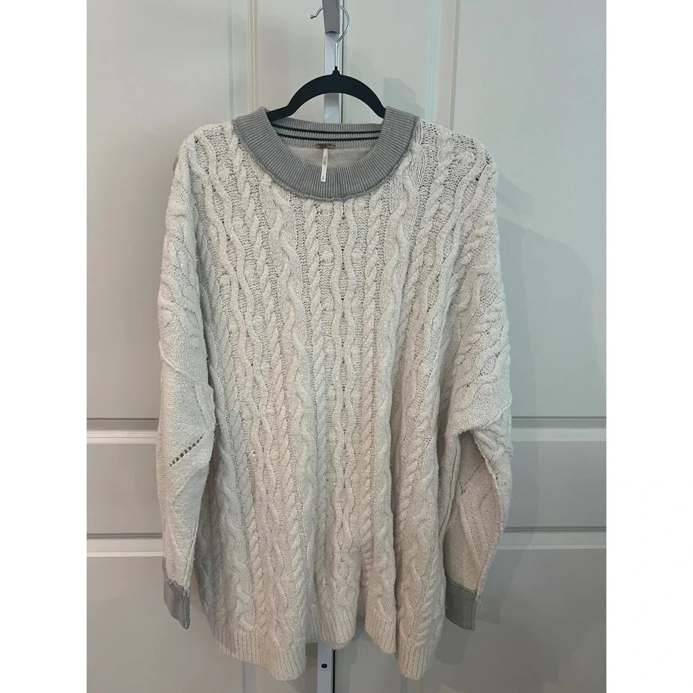 Free People Olympic Oversized Sweater Ivory and Gray Size Small